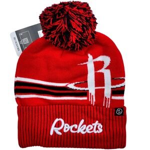 Houston Rockets NBA Red Black White Pom Pom Knit Beanie Hat NWT - Zhats